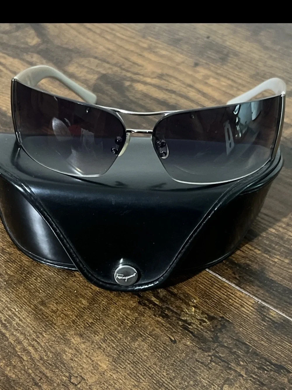 Salvatore Ferragamo Silver Frame Sunglasses with Black Gradient Lenses